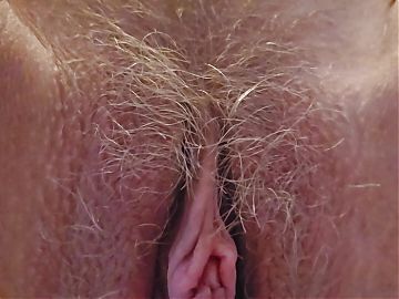 Extreme Close-Up Of My Hairy Blonde Pussy And Clit